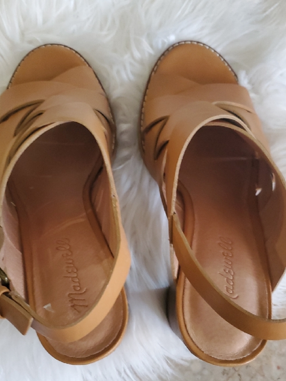 Madewell Camel/Tan Woven Leather Slingback Sandals - Picture 9 of 15